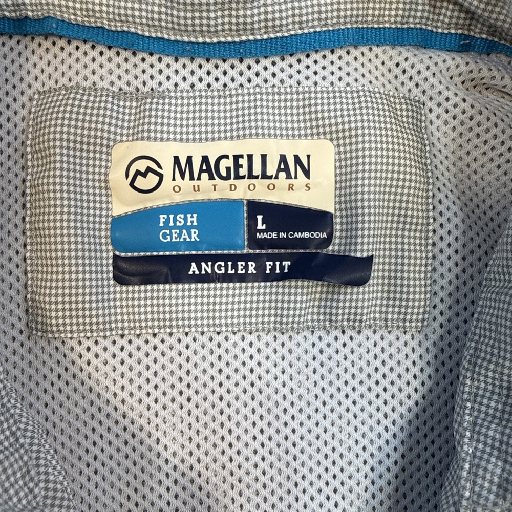 Magellan Drifit Outdoor Fish Gear Shirt Men's LRG Relaxed Fit GRAY CHECK L/S - Picture 3 of 8